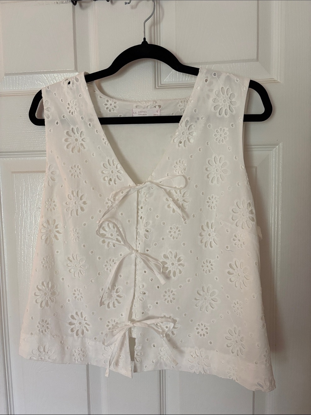 LC Lauren Conrad White Eyelet Tie-Front Tank